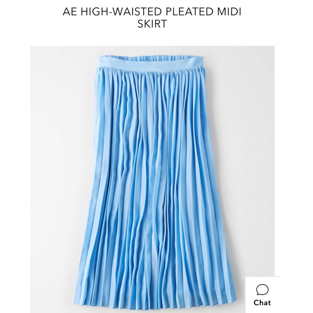 AE Pleated Midi Blue High-Waisted Skirt, Size M